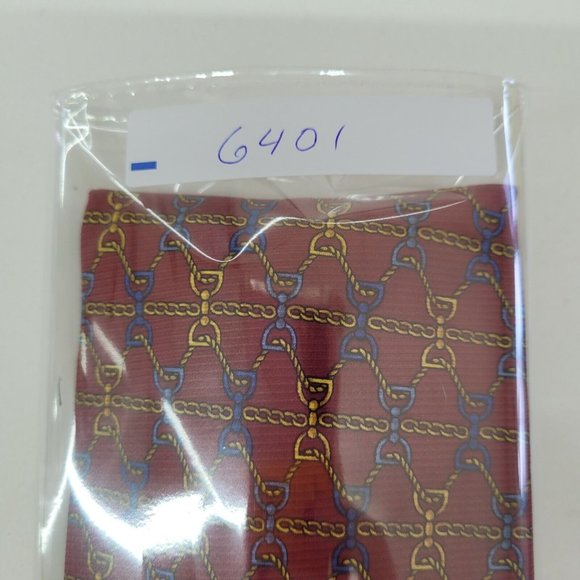 Via Condotti Roma Tie Mens OS Necktie Red Equestrian Chain Print Silk Handmade - Picture 9 of 9